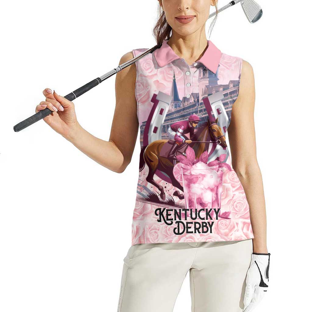 Kentucky Horse Racing Women Sleeveless Polo Shirt Rose Run For The Roses Derby Art