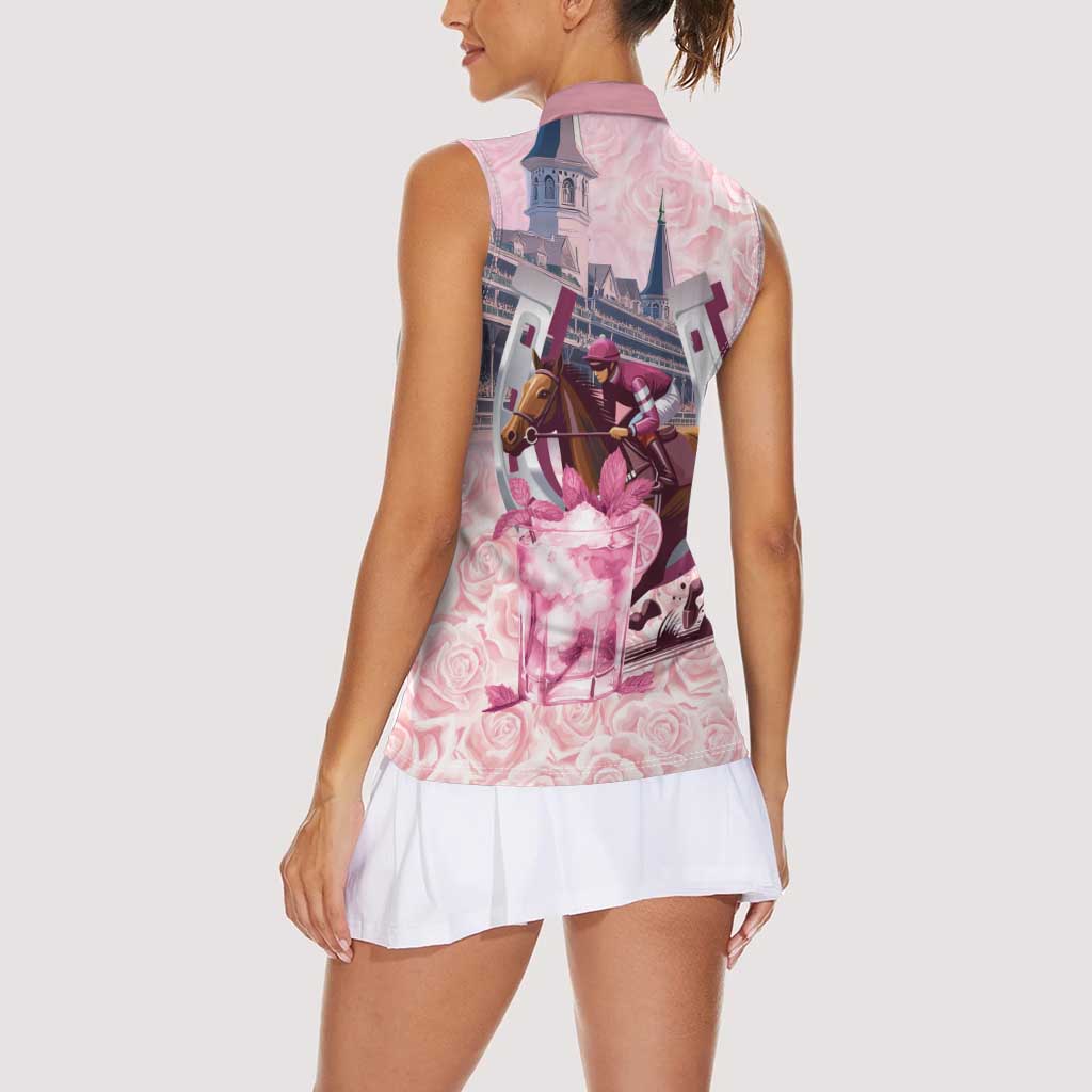 Kentucky Horse Racing Women Sleeveless Polo Shirt Rose Run For The Roses Derby Art