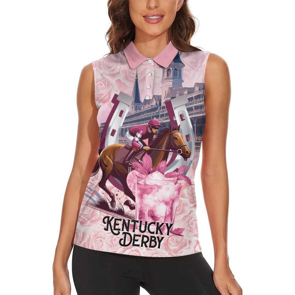 Kentucky Horse Racing Women Sleeveless Polo Shirt Rose Run For The Roses Derby Art