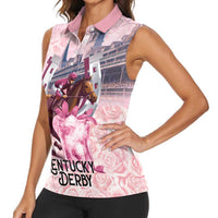 Kentucky Horse Racing Women Sleeveless Polo Shirt Rose Run For The Roses Derby Art