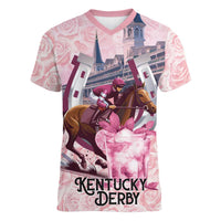 Kentucky Horse Racing Women V-Neck T-Shirt Rose Run For The Roses Derby Art