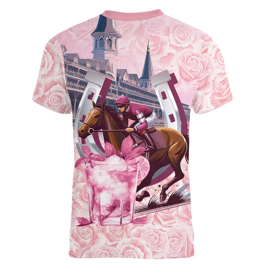Kentucky Horse Racing Women V-Neck T-Shirt Rose Run For The Roses Derby Art