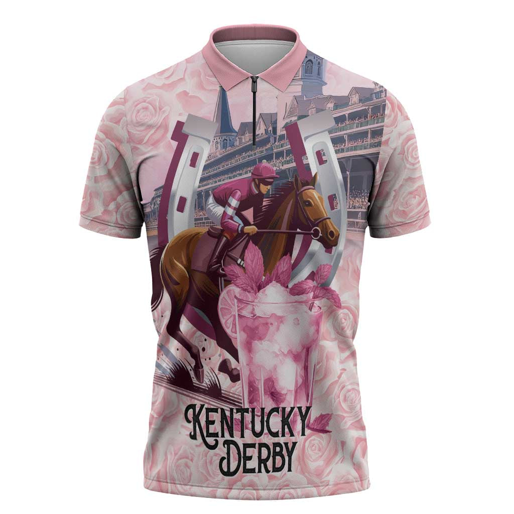 Kentucky Horse Racing Zipper Polo Shirt Rose Run For The Roses Derby Art