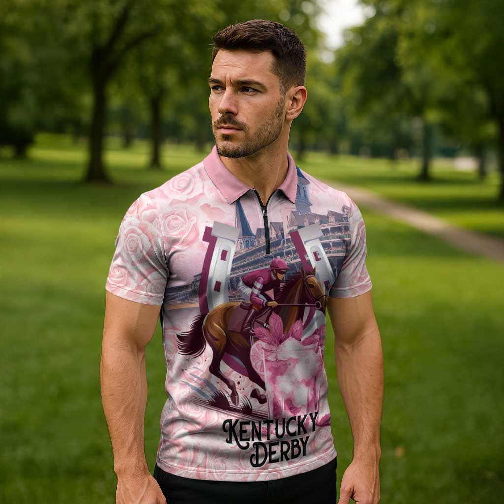 Kentucky Horse Racing Zipper Polo Shirt Rose Run For The Roses Derby Art