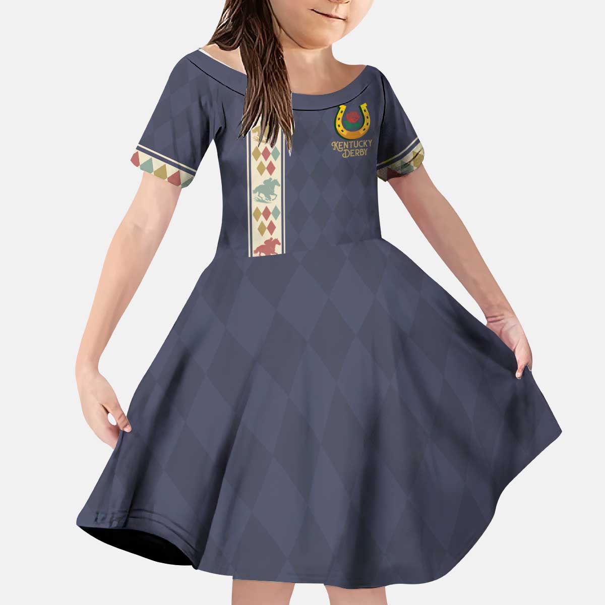 152nd Kentucky Horse Racing Kid Short Sleeve Dress Derby Run For The Roses Vintage