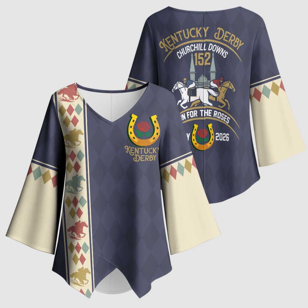 152nd Kentucky Horse Racing Kimono Sleeve Blouse Derby Run For The Roses Vintage