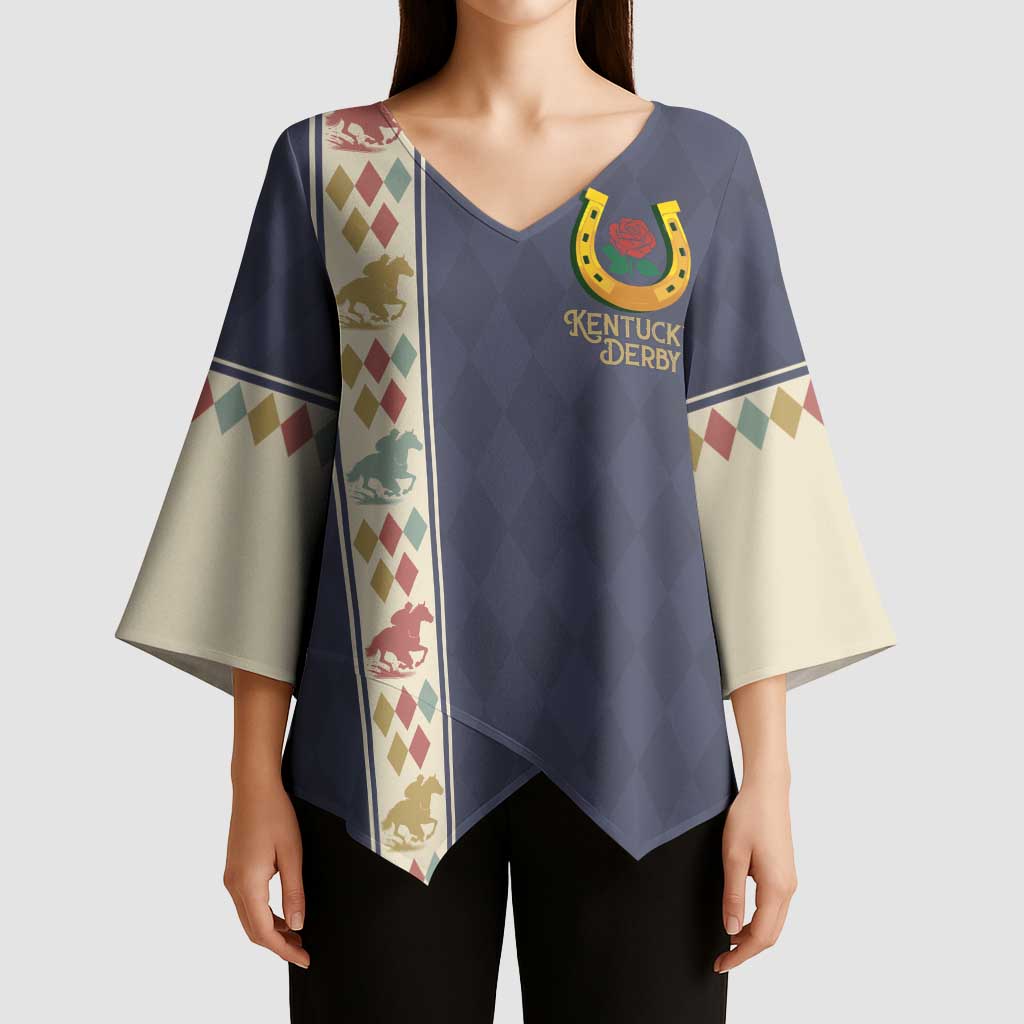 152nd Kentucky Horse Racing Kimono Sleeve Blouse Derby Run For The Roses Vintage