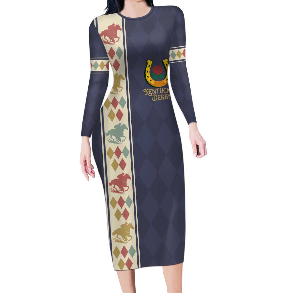 152nd Kentucky Horse Racing Long Sleeve Bodycon Dress Derby Run For The Roses Vintage