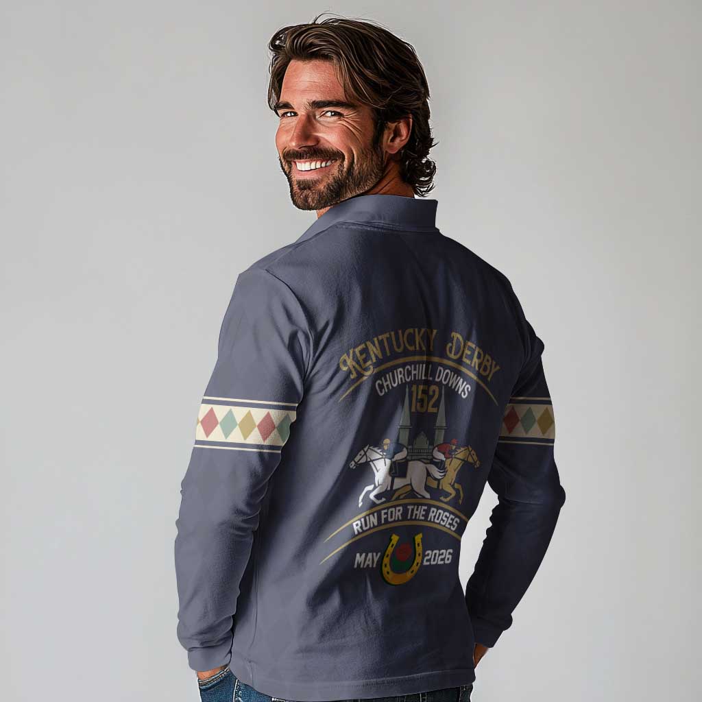 152nd Kentucky Horse Racing Long Sleeve Polo Shirt Derby Run For The Roses Vintage
