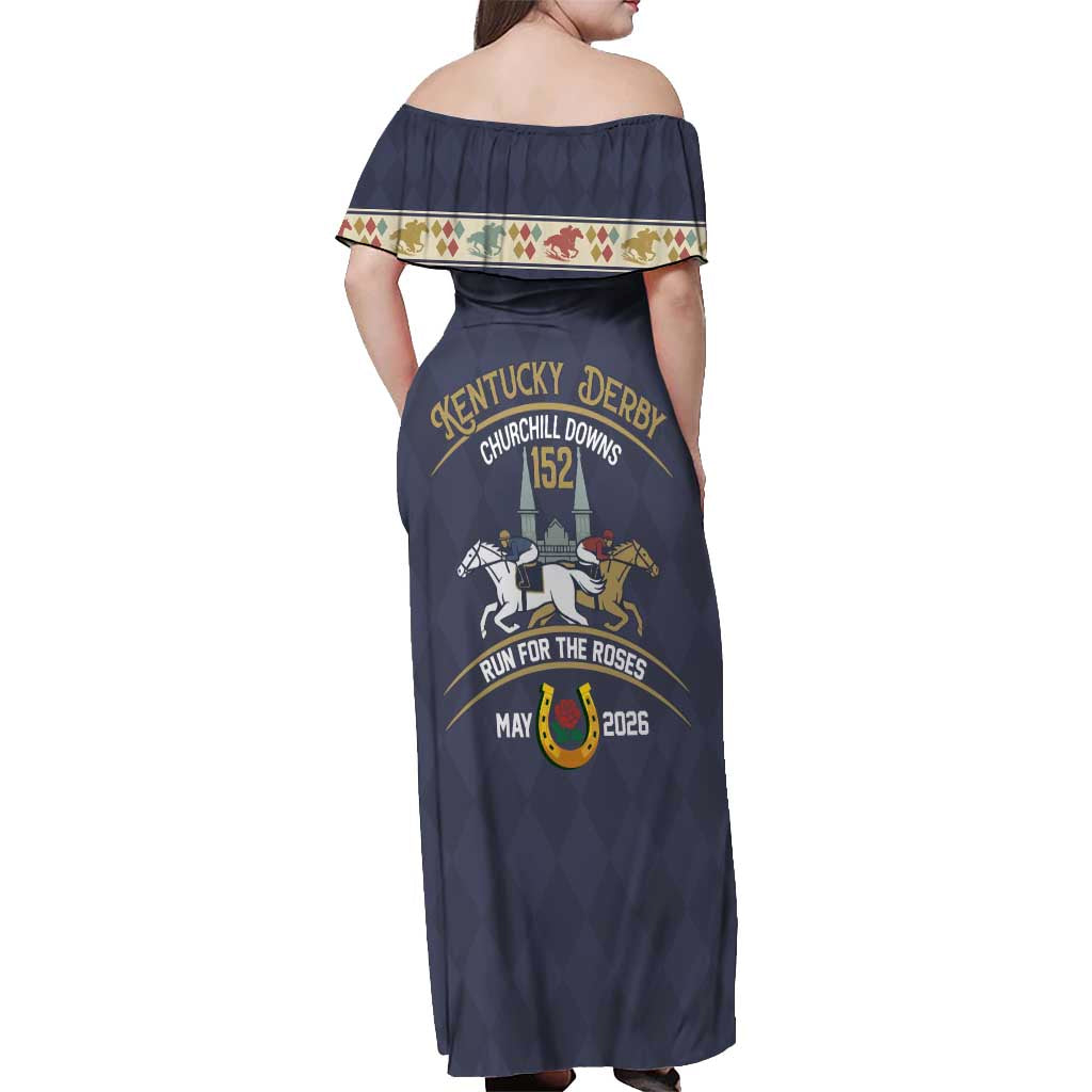152nd Kentucky Horse Racing Off Shoulder Maxi Dress Derby Run For The Roses Vintage