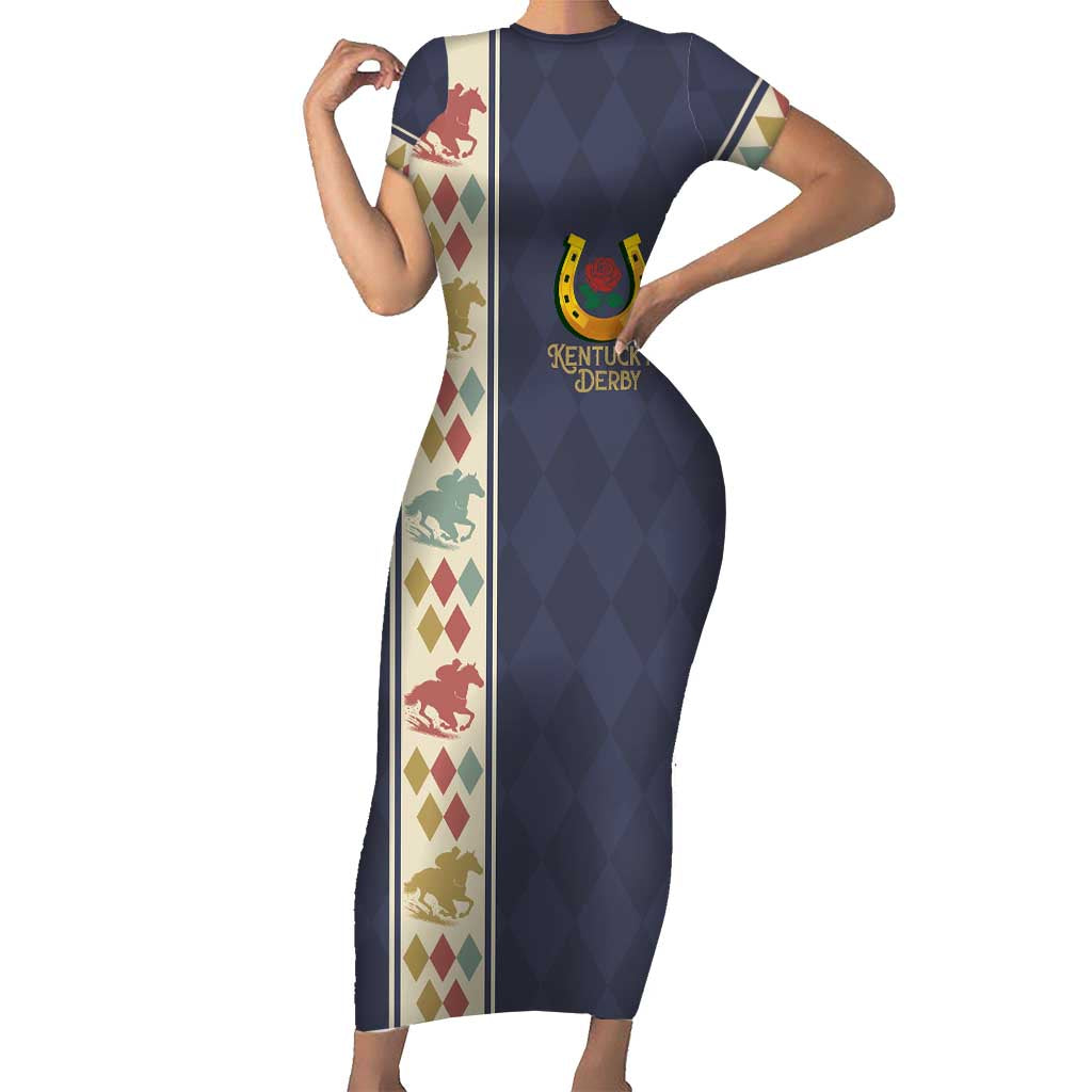 152nd Kentucky Horse Racing Short Sleeve Bodycon Dress Derby Run For The Roses Vintage