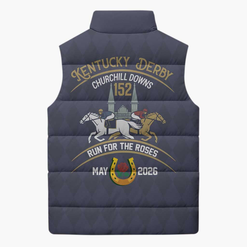 152nd Kentucky Horse Racing Sleeveless Puffer Jacket Derby Run For The Roses Vintage