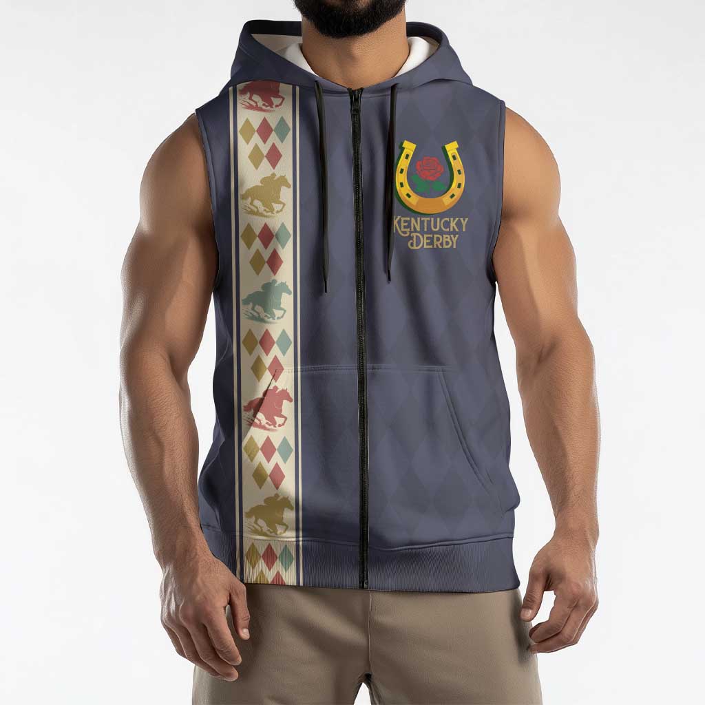 152nd Kentucky Horse Racing Sleeveless Zip Hoodie Derby Run For The Roses Vintage