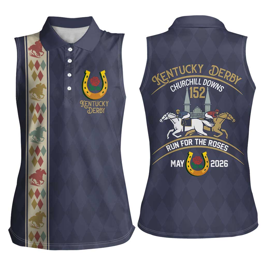 152nd Kentucky Horse Racing Women Sleeveless Polo Shirt Derby Run For The Roses Vintage