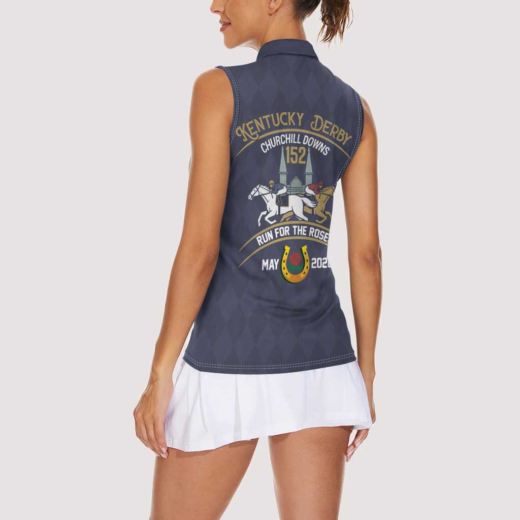152nd Kentucky Horse Racing Women Sleeveless Polo Shirt Derby Run For The Roses Vintage