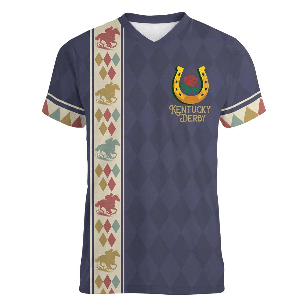 152nd Kentucky Horse Racing Women V-Neck T-Shirt Derby Run For The Roses Vintage