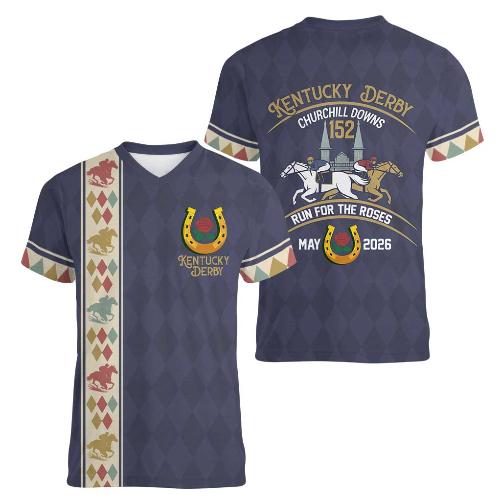 152nd Kentucky Horse Racing Women V-Neck T-Shirt Derby Run For The Roses Vintage