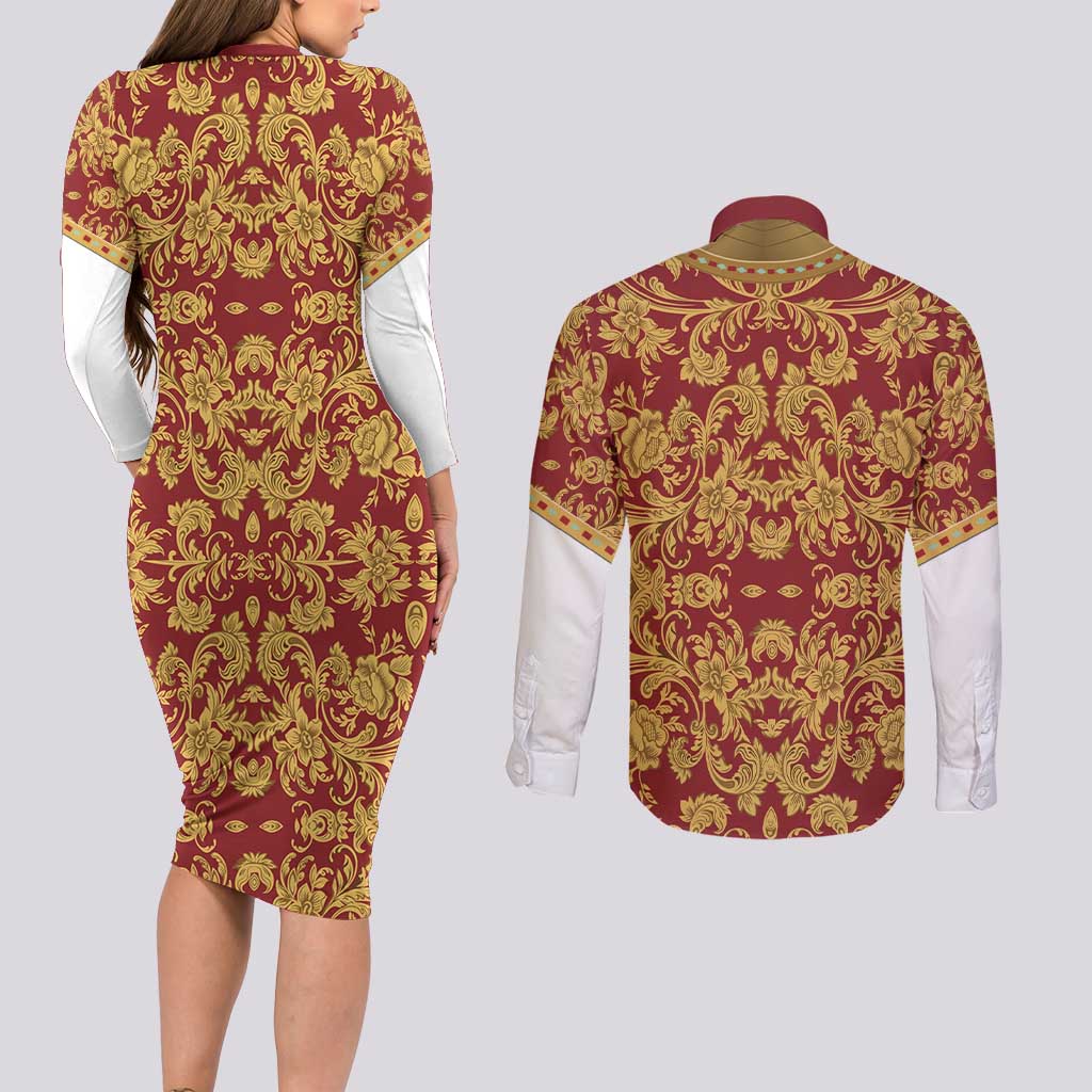 Holy Roman Emperor Costume Couples Matching Long Sleeve Bodycon Dress and Long Sleeve Button Shirt Eagle Sable