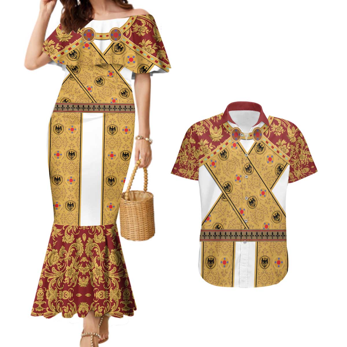 Holy Roman Emperor Costume Couples Matching Mermaid Dress and Hawaiian Shirt Eagle Sable