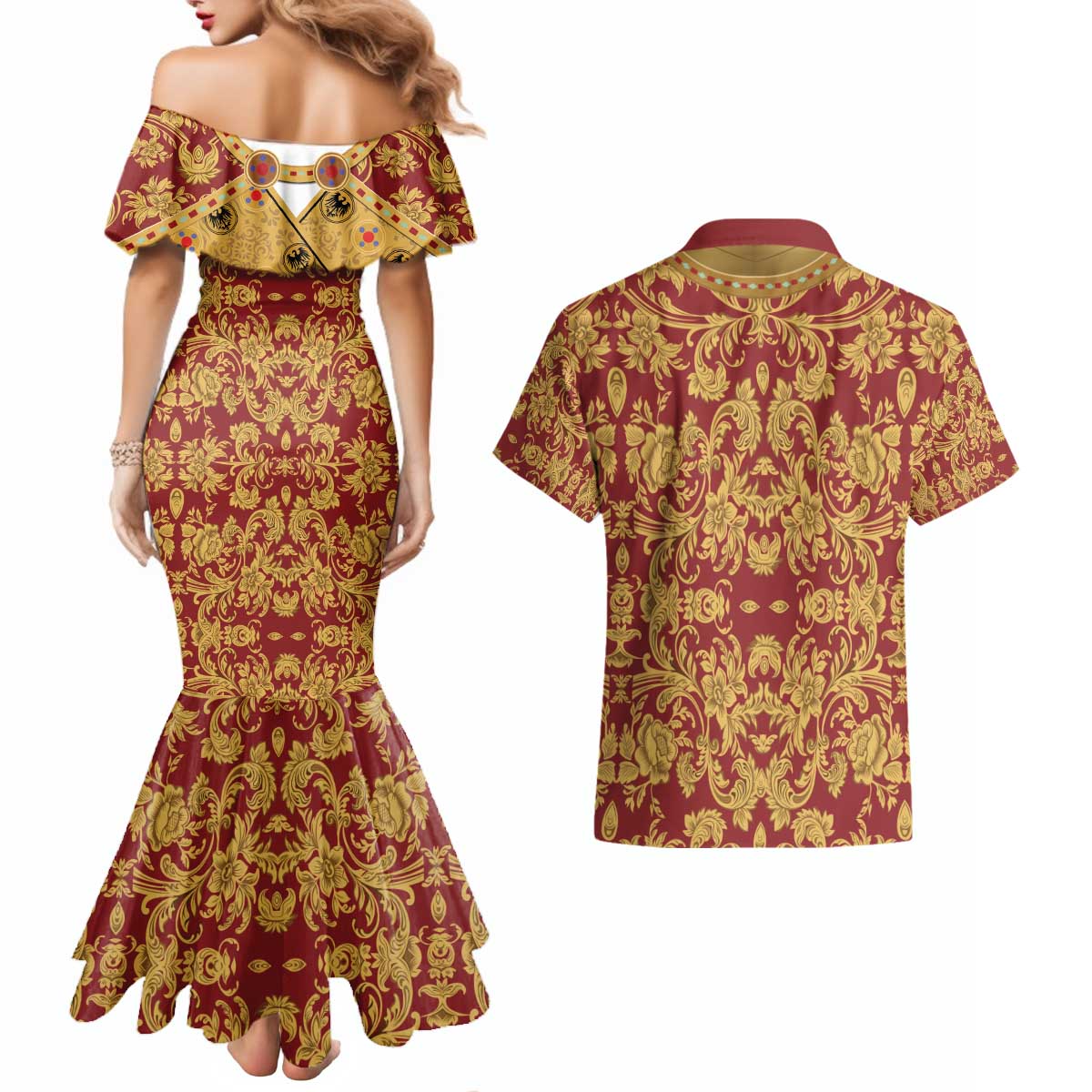 Holy Roman Emperor Costume Couples Matching Mermaid Dress and Hawaiian Shirt Eagle Sable