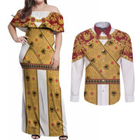 Holy Roman Emperor Costume Couples Matching Off Shoulder Maxi Dress and Long Sleeve Button Shirt Eagle Sable