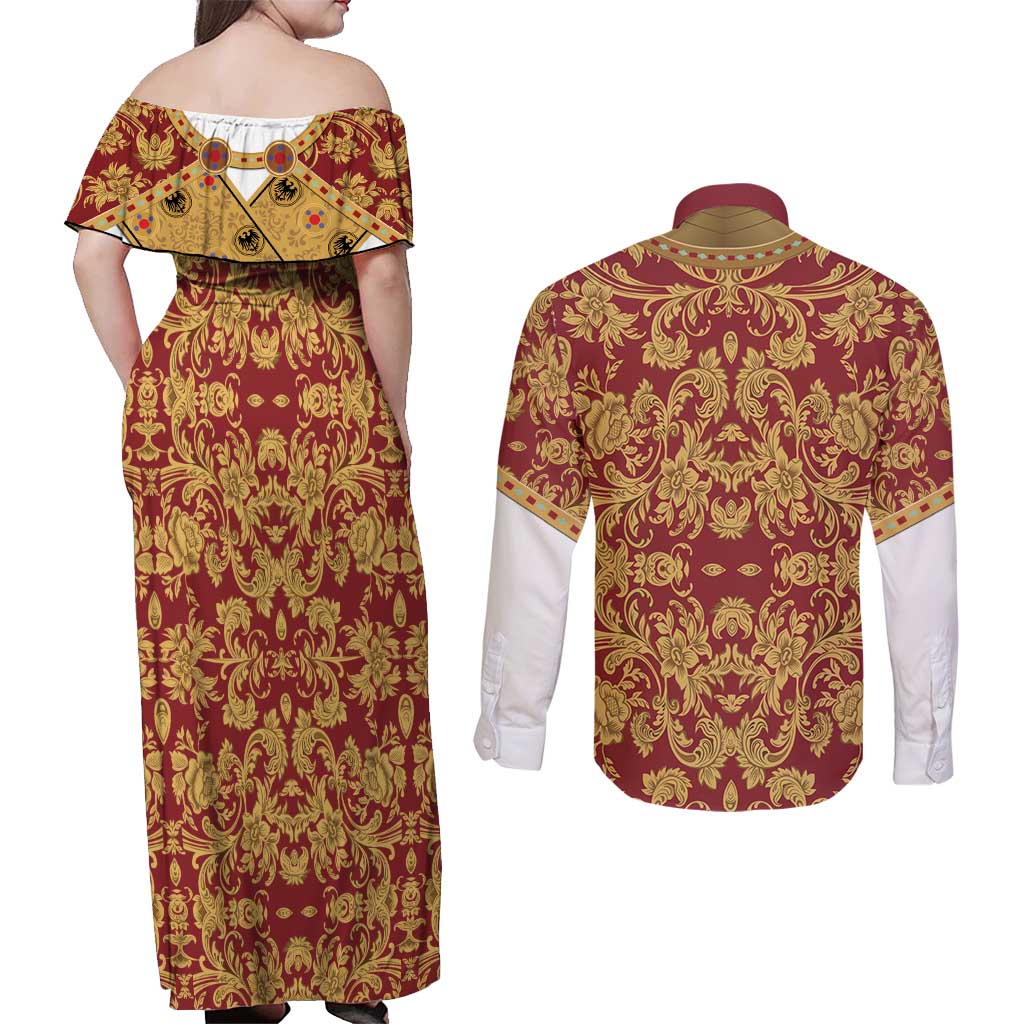 Holy Roman Emperor Costume Couples Matching Off Shoulder Maxi Dress and Long Sleeve Button Shirt Eagle Sable