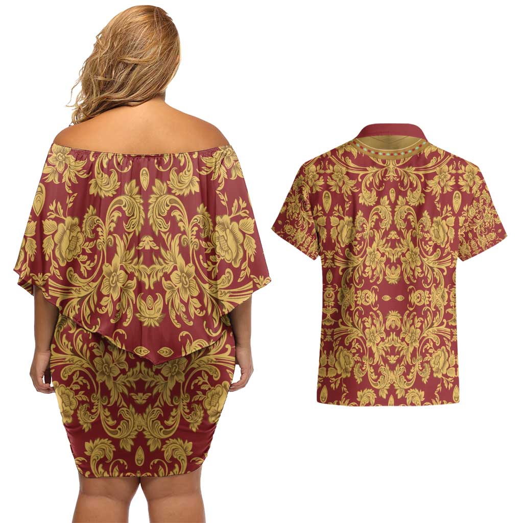 Holy Roman Emperor Costume Couples Matching Off Shoulder Short Dress and Hawaiian Shirt Eagle Sable