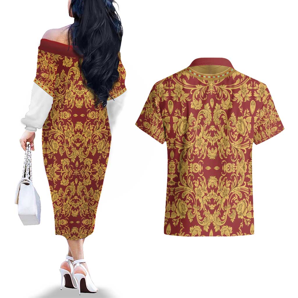Holy Roman Emperor Costume Couples Matching Off The Shoulder Long Sleeve Dress and Hawaiian Shirt Eagle Sable