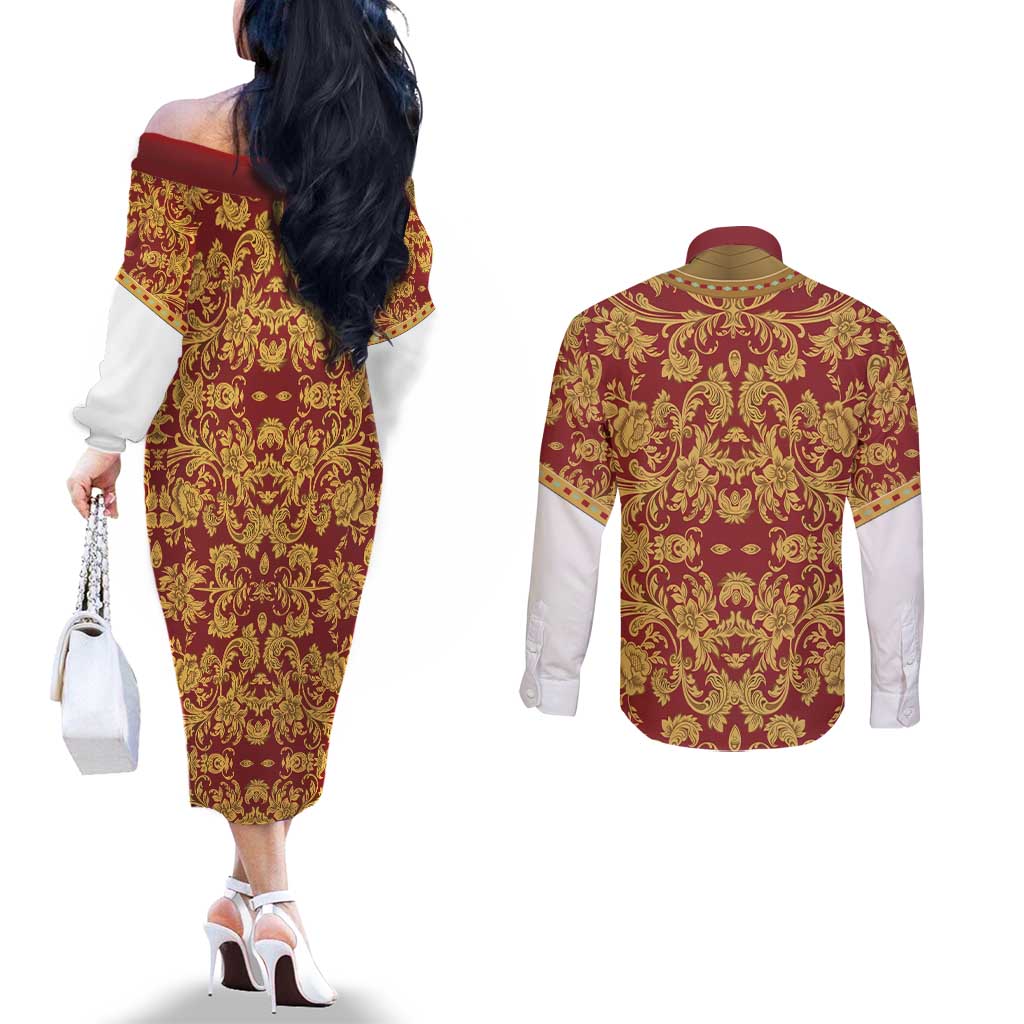 Holy Roman Emperor Costume Couples Matching Off The Shoulder Long Sleeve Dress and Long Sleeve Button Shirt Eagle Sable