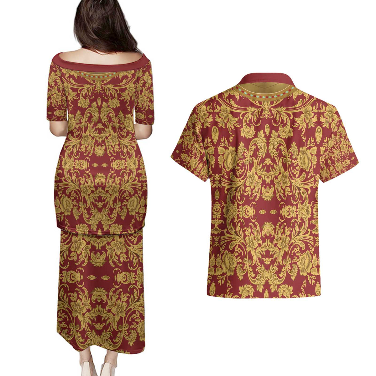 Holy Roman Emperor Costume Couples Matching Puletasi and Hawaiian Shirt Eagle Sable