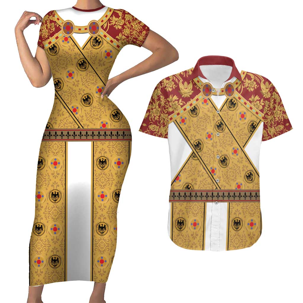 Holy Roman Emperor Costume Couples Matching Short Sleeve Bodycon Dress and Hawaiian Shirt Eagle Sable