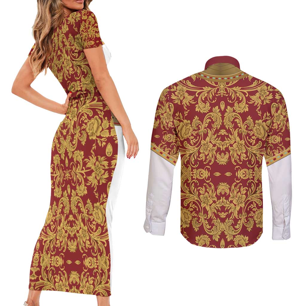 Holy Roman Emperor Costume Couples Matching Short Sleeve Bodycon Dress and Long Sleeve Button Shirt Eagle Sable