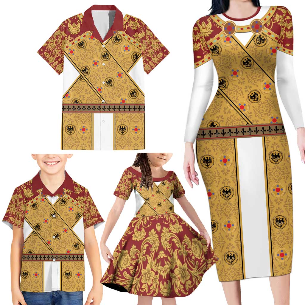 Holy Roman Emperor Costume Family Matching Long Sleeve Bodycon Dress and Hawaiian Shirt Eagle Sable