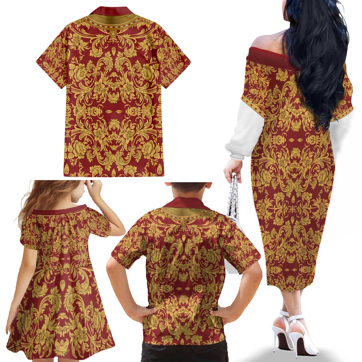 Holy Roman Emperor Costume Family Matching Off The Shoulder Long Sleeve Dress and Hawaiian Shirt Eagle Sable