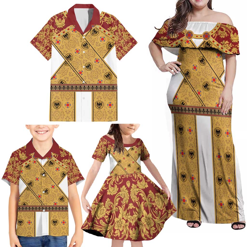 Holy Roman Emperor Costume Family Matching Off Shoulder Maxi Dress and Hawaiian Shirt Eagle Sable