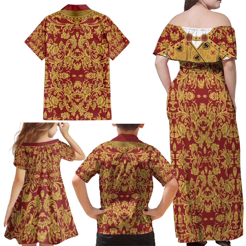 Holy Roman Emperor Costume Family Matching Off Shoulder Maxi Dress and Hawaiian Shirt Eagle Sable