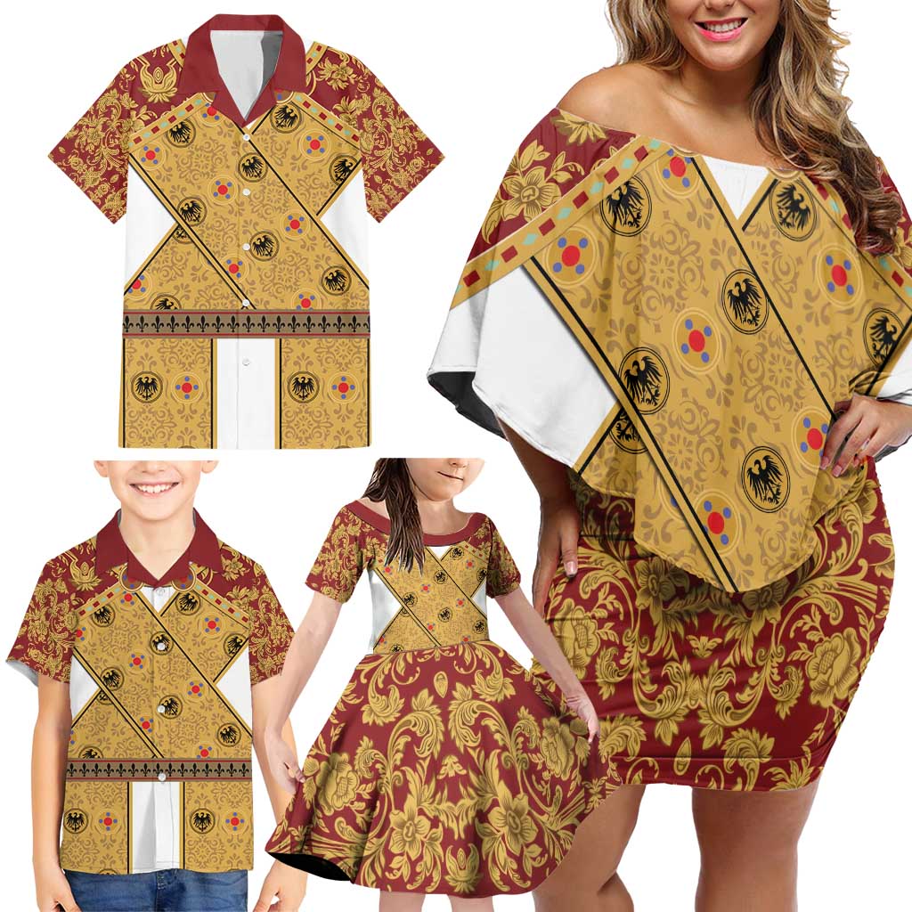 Holy Roman Emperor Costume Family Matching Off Shoulder Short Dress and Hawaiian Shirt Eagle Sable
