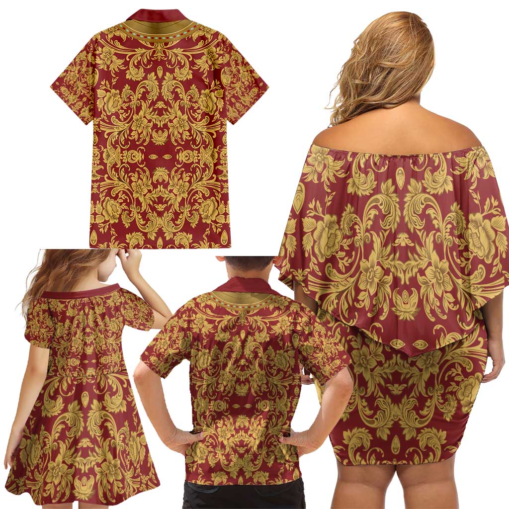 Holy Roman Emperor Costume Family Matching Off Shoulder Short Dress and Hawaiian Shirt Eagle Sable