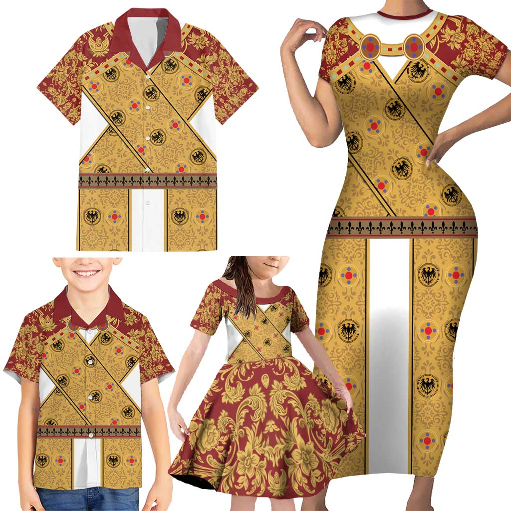 Holy Roman Emperor Costume Family Matching Short Sleeve Bodycon Dress and Hawaiian Shirt Eagle Sable