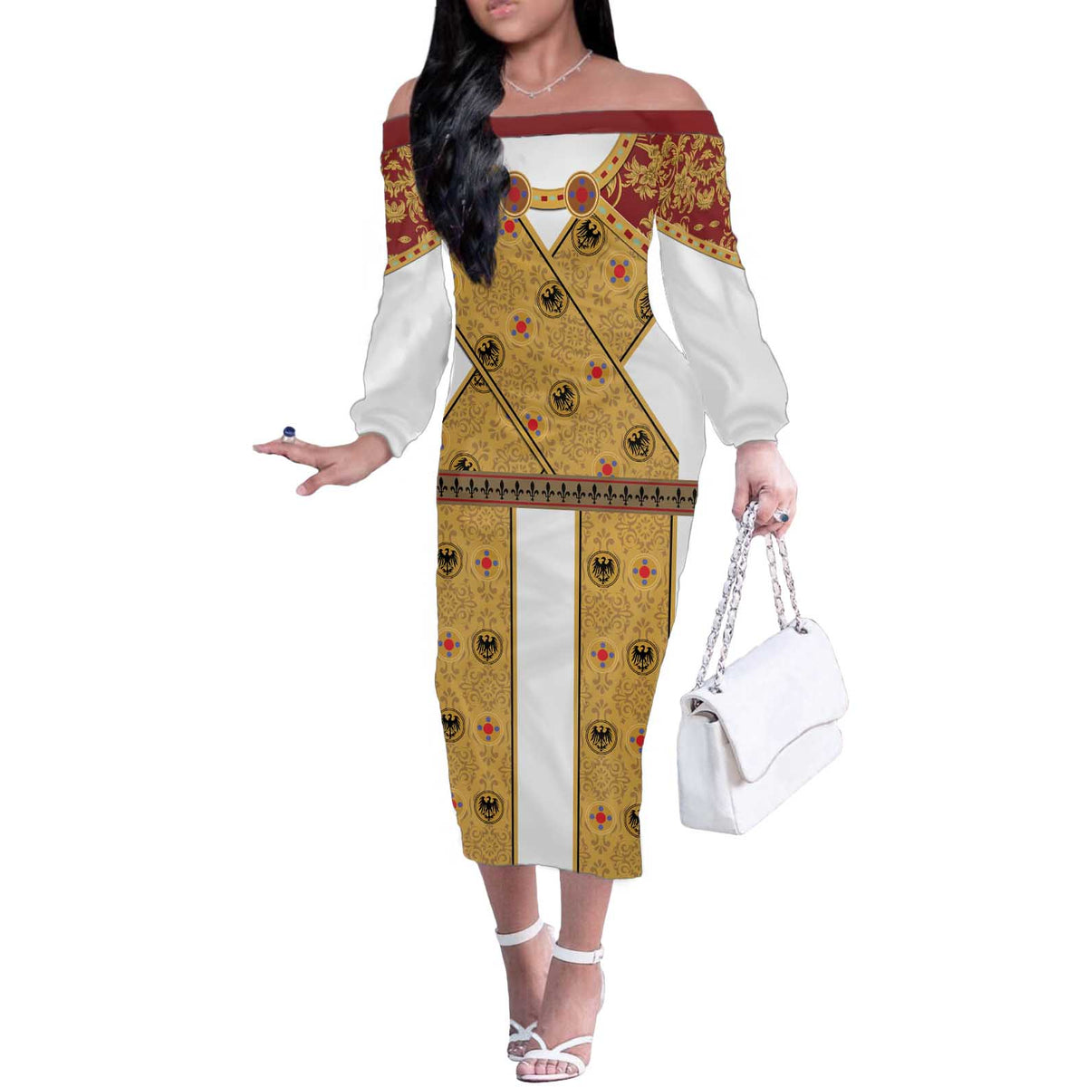 Holy Roman Emperor Costume Off The Shoulder Long Sleeve Dress Eagle Sable