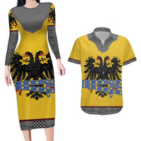 Century Holy Roman Empire Knight Costume Couples Matching Long Sleeve Bodycon Dress and Hawaiian Shirt