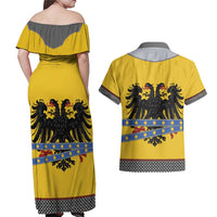 Century Holy Roman Empire Knight Costume Couples Matching Off Shoulder Maxi Dress and Hawaiian Shirt