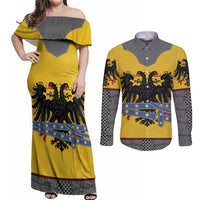 Century Holy Roman Empire Knight Costume Couples Matching Off Shoulder Maxi Dress and Long Sleeve Button Shirt