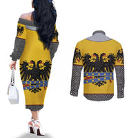 Century Holy Roman Empire Knight Costume Couples Matching Off The Shoulder Long Sleeve Dress and Long Sleeve Button Shirt