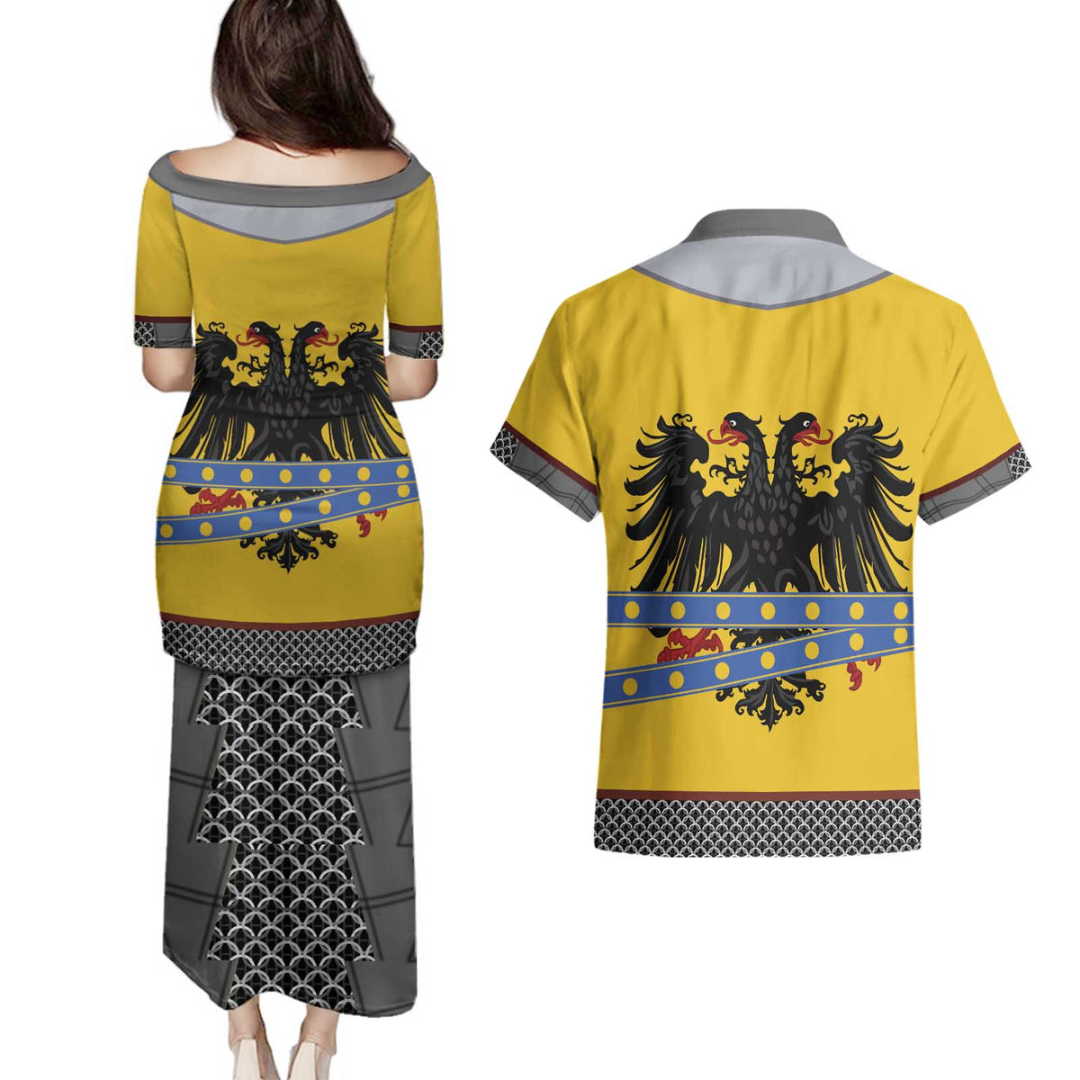Century Holy Roman Empire Knight Costume Couples Matching Puletasi and Hawaiian Shirt