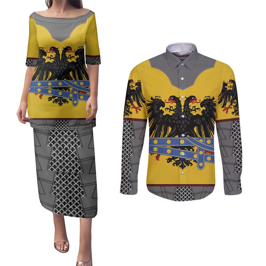 Century Holy Roman Empire Knight Costume Couples Matching Puletasi and Long Sleeve Button Shirt