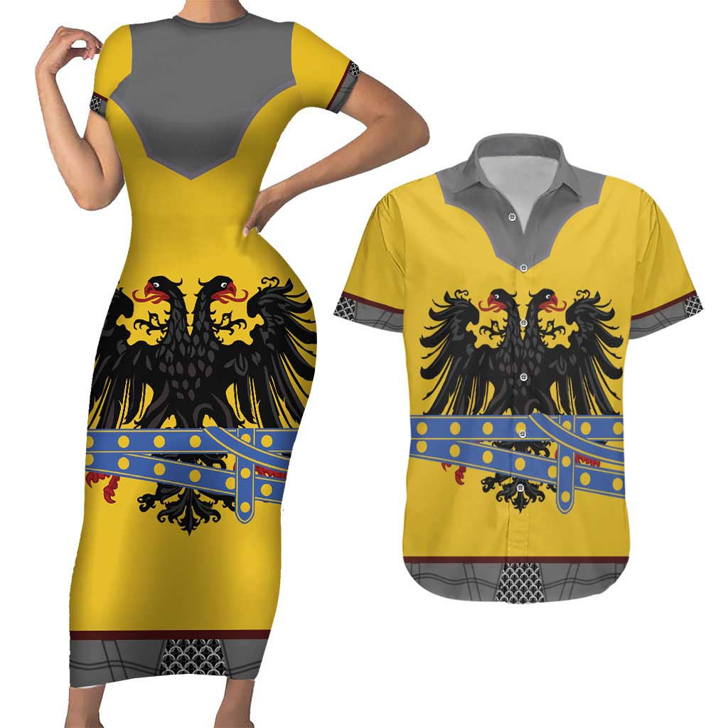 Century Holy Roman Empire Knight Costume Couples Matching Short Sleeve Bodycon Dress and Hawaiian Shirt