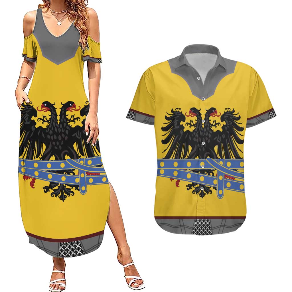 Century Holy Roman Empire Knight Costume Couples Matching Summer Maxi Dress and Hawaiian Shirt
