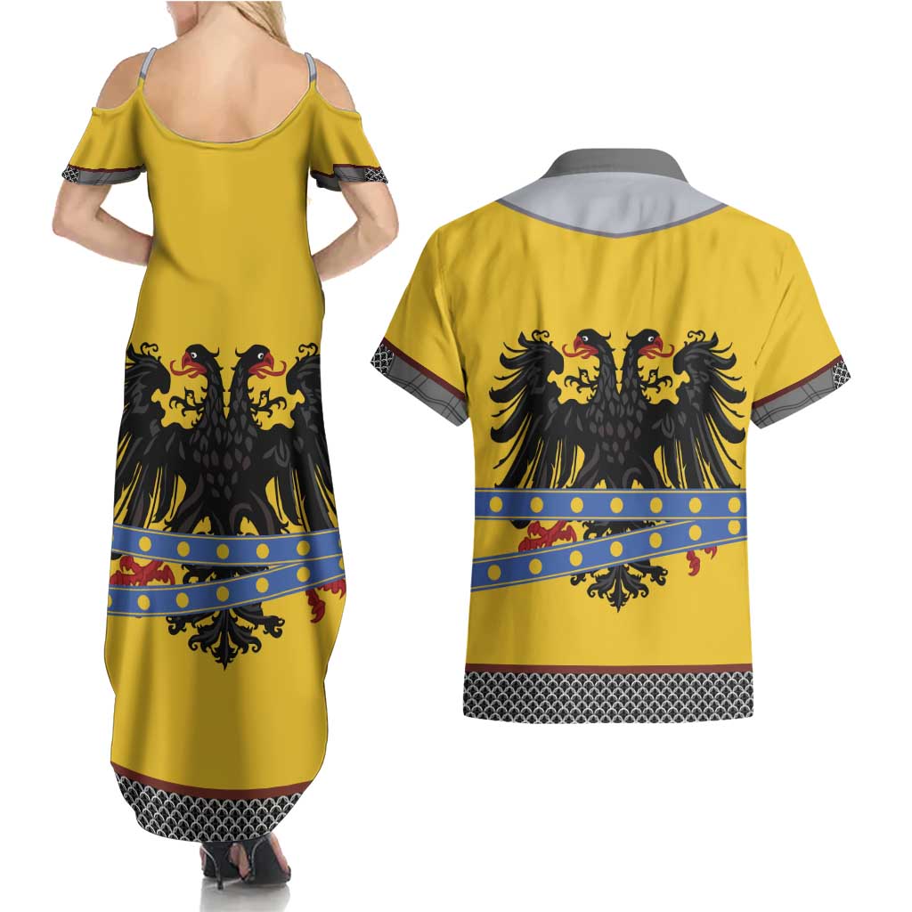 Century Holy Roman Empire Knight Costume Couples Matching Summer Maxi Dress and Hawaiian Shirt