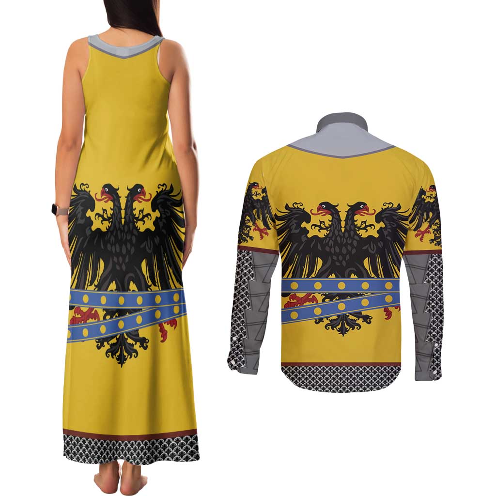 Century Holy Roman Empire Knight Costume Couples Matching Tank Maxi Dress and Long Sleeve Button Shirt